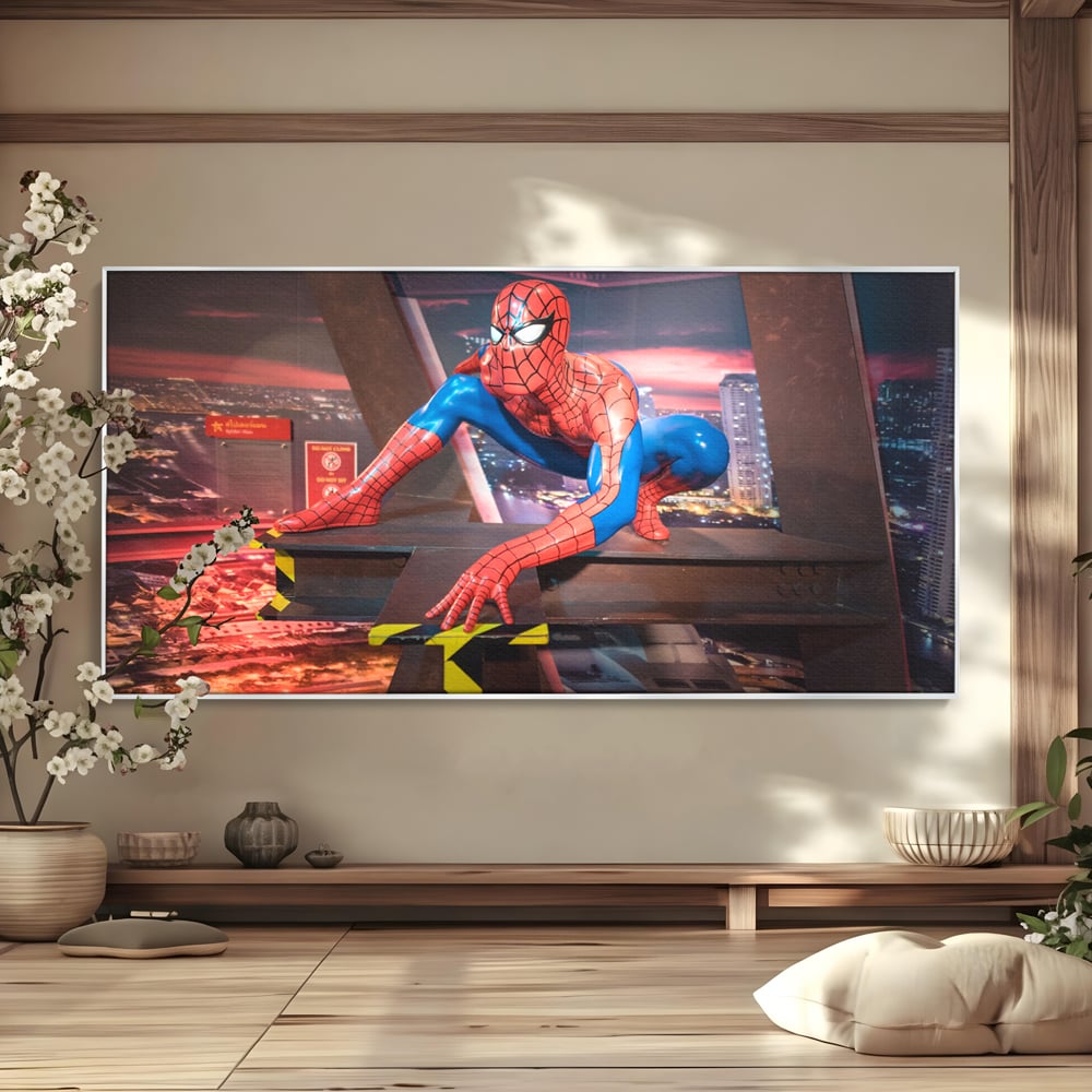 Tablou canvas cu tablou canvas cu figurina spider man, in rama de aluminiu argintiu